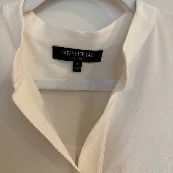 Lafayette 148 New York White Crepe Silk Blouse with Pockets - Picture 2 of 12